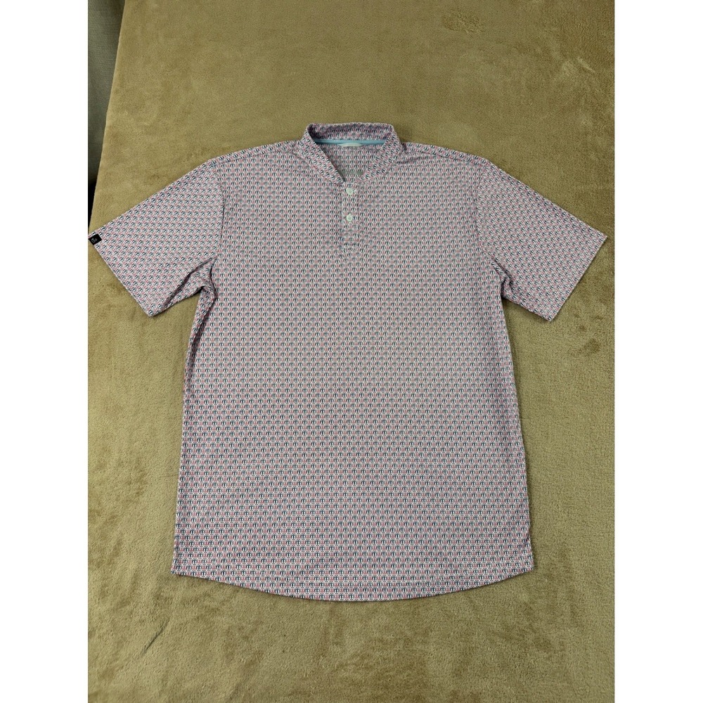 Swannies Golf Polo Shirt Men's M Red White Blue Flip Flop Print Blade Collar EUC